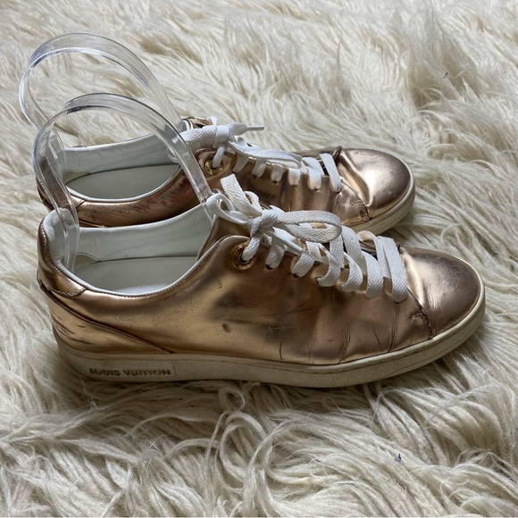 Louis Vuitton Gold  Leather Lace Up Sneakers Size 38, - Picture 1 of 16